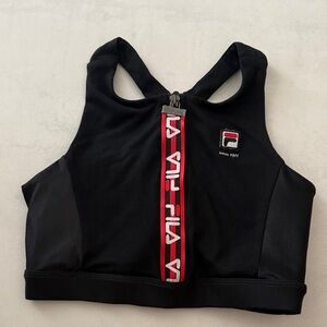 Fila Black and Red Zip-Up Sports Bra